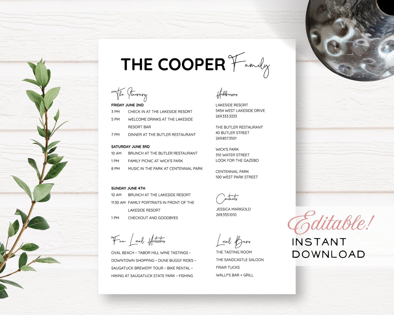 simple family reunion editable customizable event itinerary +